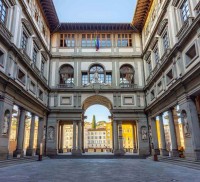 Aerial view of Florence Cathedral (Duomo di Firenze), Cathedral of Saint Mary of the Flower, sunset golden hour, Italy