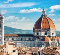 Religious artwork and marble sculptures in the Academy Gallery. Florence, Italy